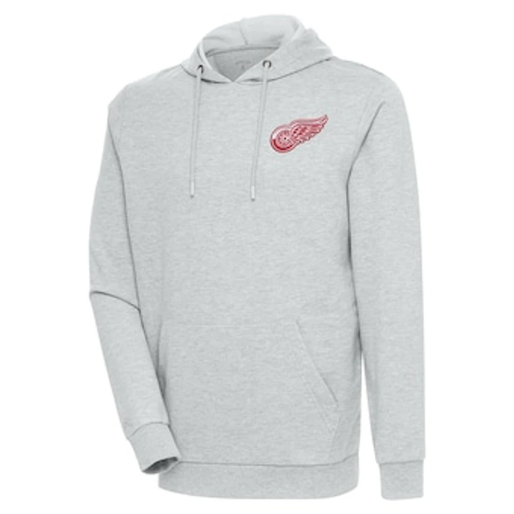 Men's Antigua Heather Gray Detroit Red Wings Action Chenille Pullover Hoodie