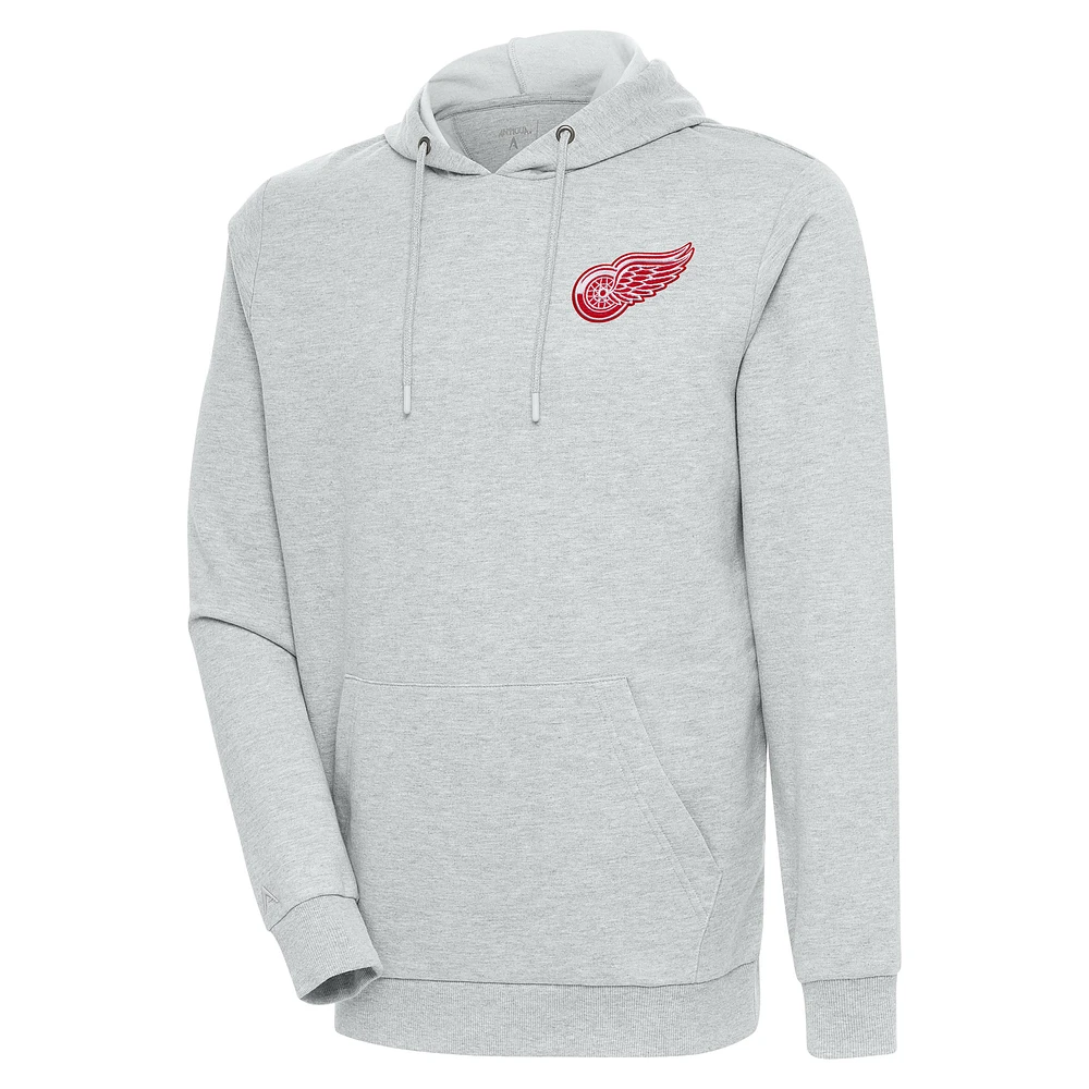 Men's Antigua Heather Gray Detroit Red Wings Action Chenille Pullover Hoodie