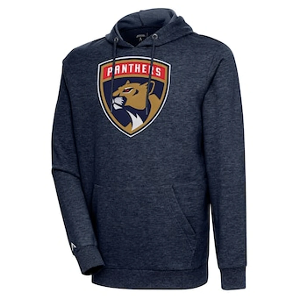 Men's Antigua Heather Navy Florida Panthers Logo Action Chenille Pullover Hoodie