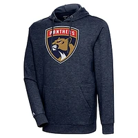 Men's Antigua Heather Navy Florida Panthers Logo Action Chenille Pullover Hoodie