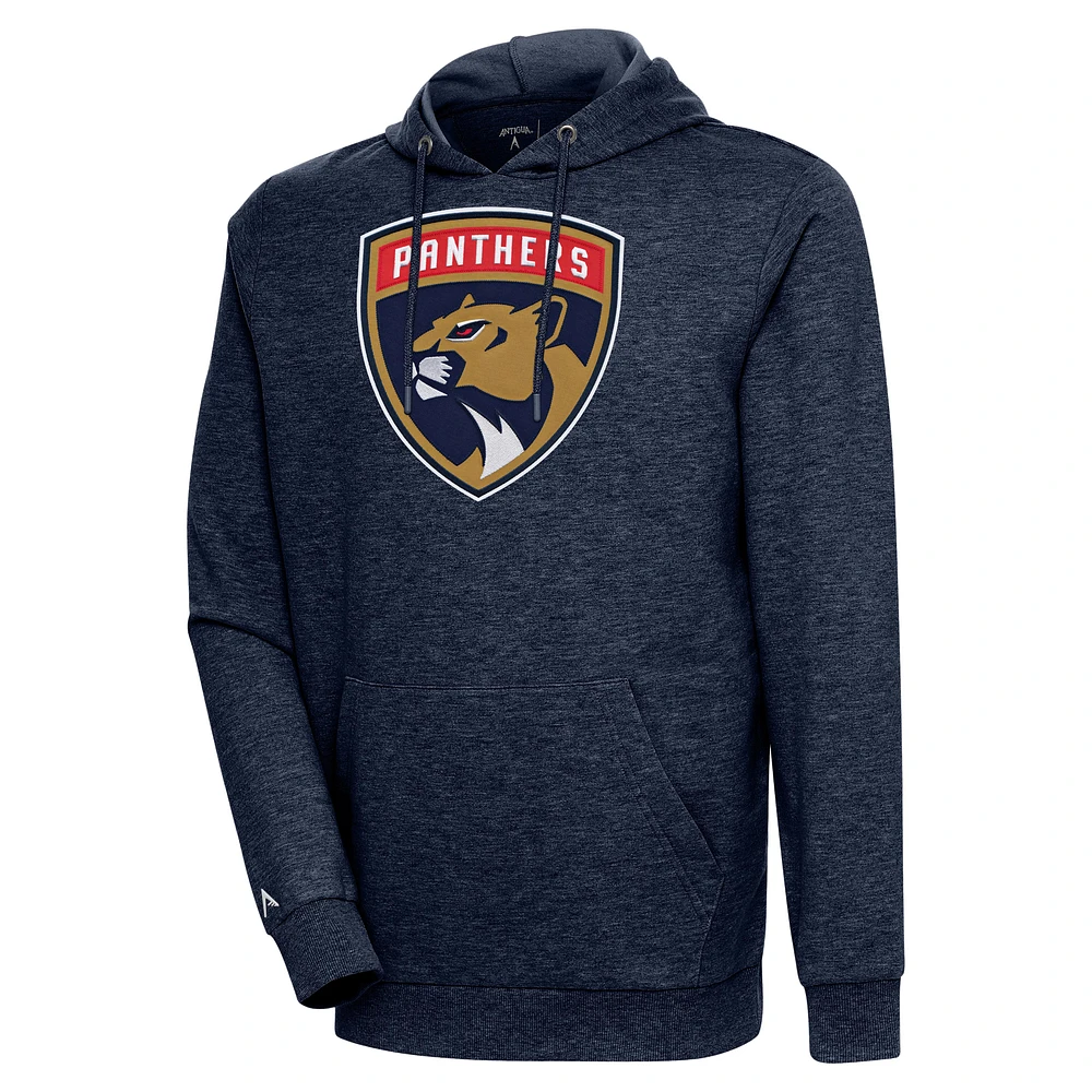 Men's Antigua Heather Navy Florida Panthers Logo Action Chenille Pullover Hoodie