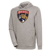 Men's Antigua Oatmeal Florida Panthers Logo Action Chenille Pullover Hoodie