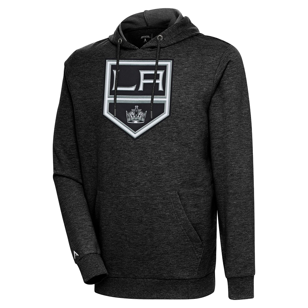 Men's Antigua Heather Black Los Angeles Kings Logo Action Chenille Pullover Hoodie