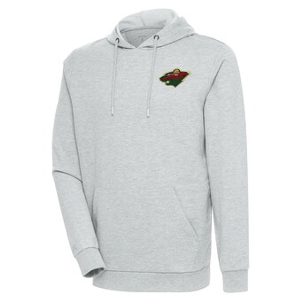 Men's Antigua Heather Gray Minnesota Wild Action Chenille Pullover Hoodie