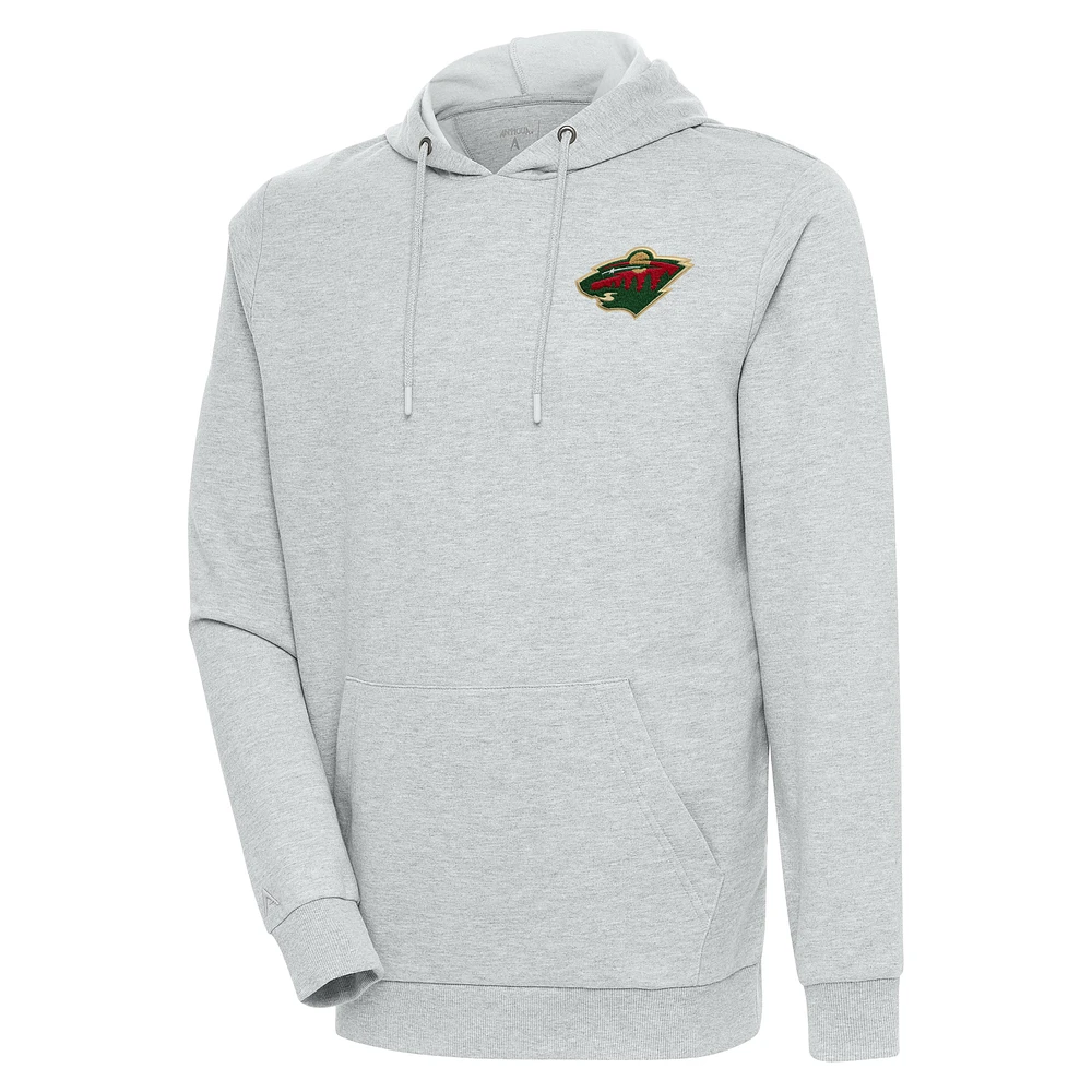 Men's Antigua Heather Gray Minnesota Wild Action Chenille Pullover Hoodie