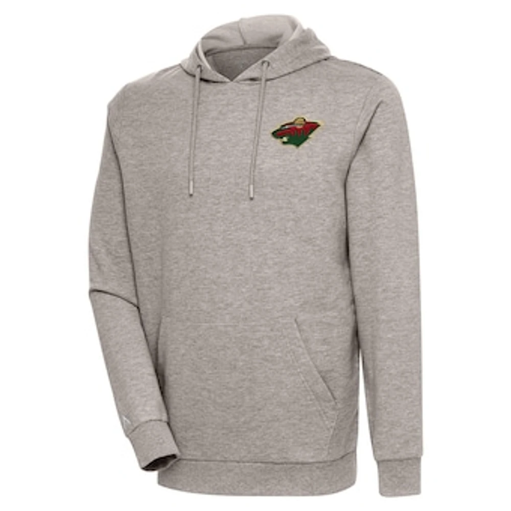 Men's Antigua Oatmeal Minnesota Wild Action Chenille Pullover Hoodie