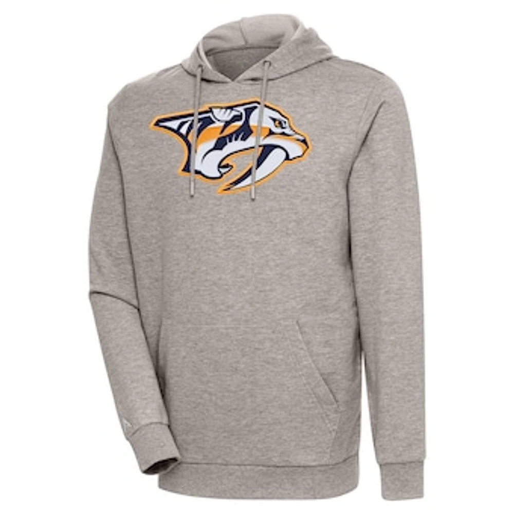 Men's Antigua Oatmeal Nashville Predators Logo Action Chenille Pullover Hoodie