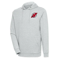 Men's Antigua Heather Gray New Jersey Devils Action Chenille Pullover Hoodie