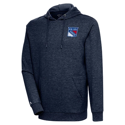 Men's Antigua Heather Navy New York Rangers Action Chenille Pullover Hoodie