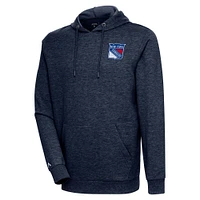 Men's Antigua Heather Navy New York Rangers Action Chenille Pullover Hoodie