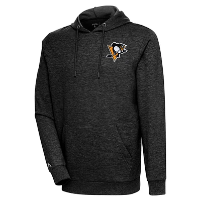 Men's Antigua Heather Black Pittsburgh Penguins Action Chenille Pullover Hoodie