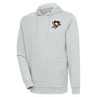 Men's Antigua Heather Gray Pittsburgh Penguins Action Chenille Pullover Hoodie