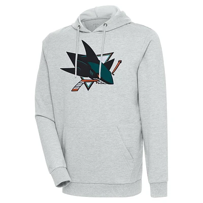 Men's Antigua Heather Gray San Jose Sharks Logo Action Chenille Pullover Hoodie