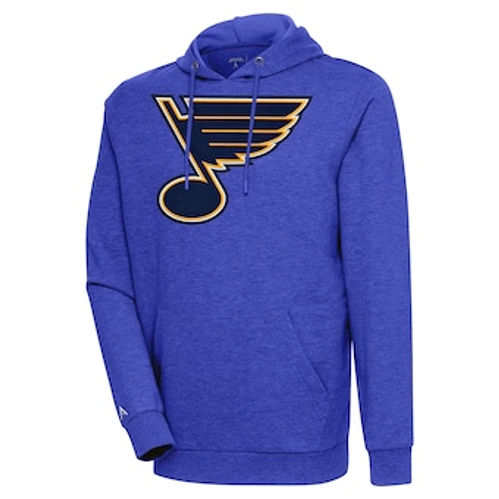 Men's Antigua Heather Royal St. Louis Blues Logo Action Chenille Pullover Hoodie