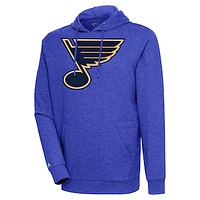 Men's Antigua Heather Royal St. Louis Blues Logo Action Chenille Pullover Hoodie