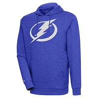 Men's Antigua Heather Royal Tampa Bay Lightning Logo Action Chenille Pullover Hoodie