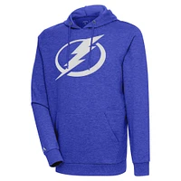 Men's Antigua Heather Royal Tampa Bay Lightning Logo Action Chenille Pullover Hoodie