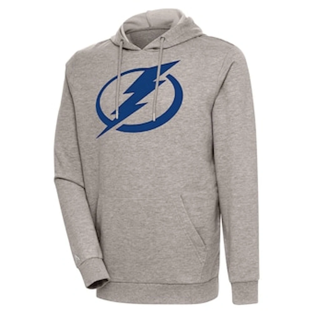 Men's Antigua Oatmeal Tampa Bay Lightning Logo Action Chenille Pullover Hoodie