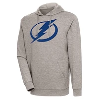 Men's Antigua Oatmeal Tampa Bay Lightning Logo Action Chenille Pullover Hoodie