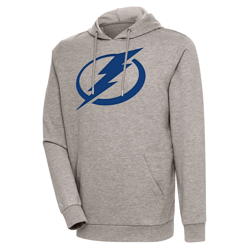 Men's Antigua Oatmeal Tampa Bay Lightning Logo Action Chenille Pullover Hoodie