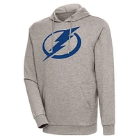 Men's Antigua Oatmeal Tampa Bay Lightning Logo Action Chenille Pullover Hoodie