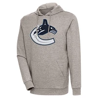 Men's Antigua Oatmeal Vancouver Canucks Logo Action Chenille Pullover Hoodie