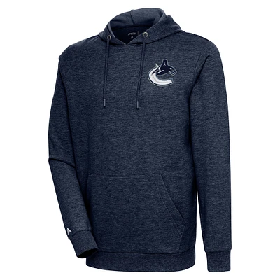 Men's Antigua Heather Navy Vancouver Canucks Action Chenille Pullover Hoodie