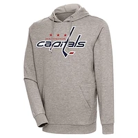 Men's Antigua Oatmeal Washington Capitals Logo Action Chenille Pullover Hoodie