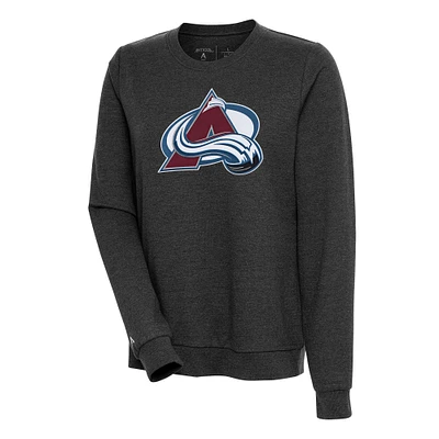 Women's Antigua Heather Black Colorado Avalanche Action Crewneck Chenille Pullover Sweatshirt