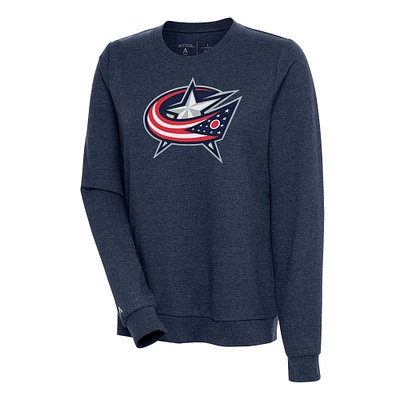 Women's Antigua Heather Navy Columbus Blue Jackets Action Crewneck Chenille Pullover Sweatshirt