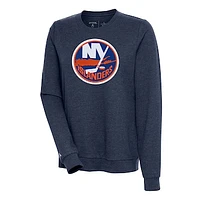 Women's Antigua Heather Navy New York Islanders Action Crewneck Chenille Pullover Sweatshirt