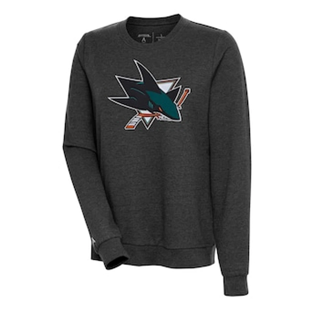 Women's Antigua Heather Black San Jose Sharks Action Crewneck Chenille Pullover Sweatshirt