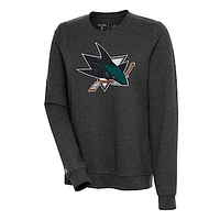 Women's Antigua Heather Black San Jose Sharks Action Crewneck Chenille Pullover Sweatshirt