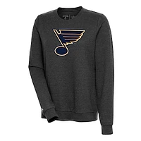 Women's Antigua Heather St. Louis Blues Action Crewneck Chenille Pullover Sweatshirt