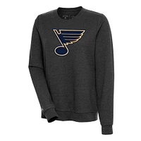 Women's Antigua Heather St. Louis Blues Action Crewneck Chenille Pullover Sweatshirt