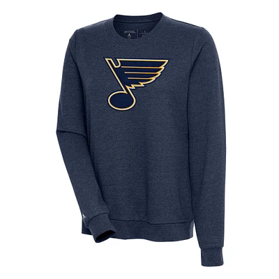 Women's Antigua Heather Navy St. Louis Blues Action Crewneck Chenille Pullover Sweatshirt