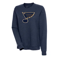 Women's Antigua Heather Navy St. Louis Blues Action Crewneck Chenille Pullover Sweatshirt