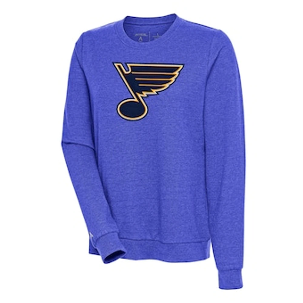 Women's Antigua Heather Royal St. Louis Blues Action Crewneck Chenille Pullover Sweatshirt