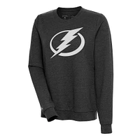 Women's Antigua Heather Black Tampa Bay Lightning Action Crewneck Chenille Pullover Sweatshirt