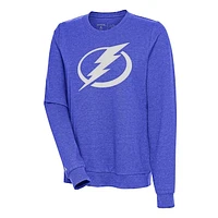 Women's Antigua Heather Royal Tampa Bay Lightning Action Crewneck Chenille Pullover Sweatshirt