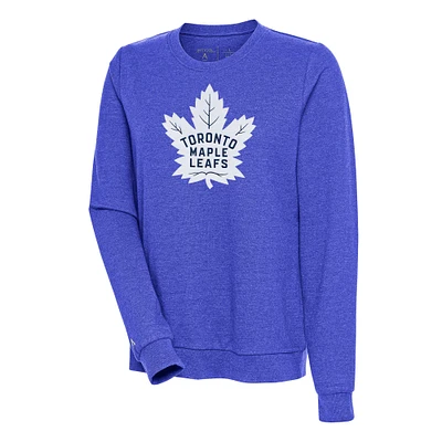 Women's Antigua Heather Royal Toronto Maple Leafs Action Crewneck Chenille Pullover Sweatshirt