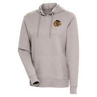 Women's Antigua Oatmeal Chicago Blackhawks Action Chenille Pullover Hoodie