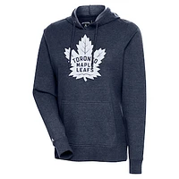 Women's Antigua Heather Navy Toronto Maple Leafs Logo Action Chenille Pullover Hoodie