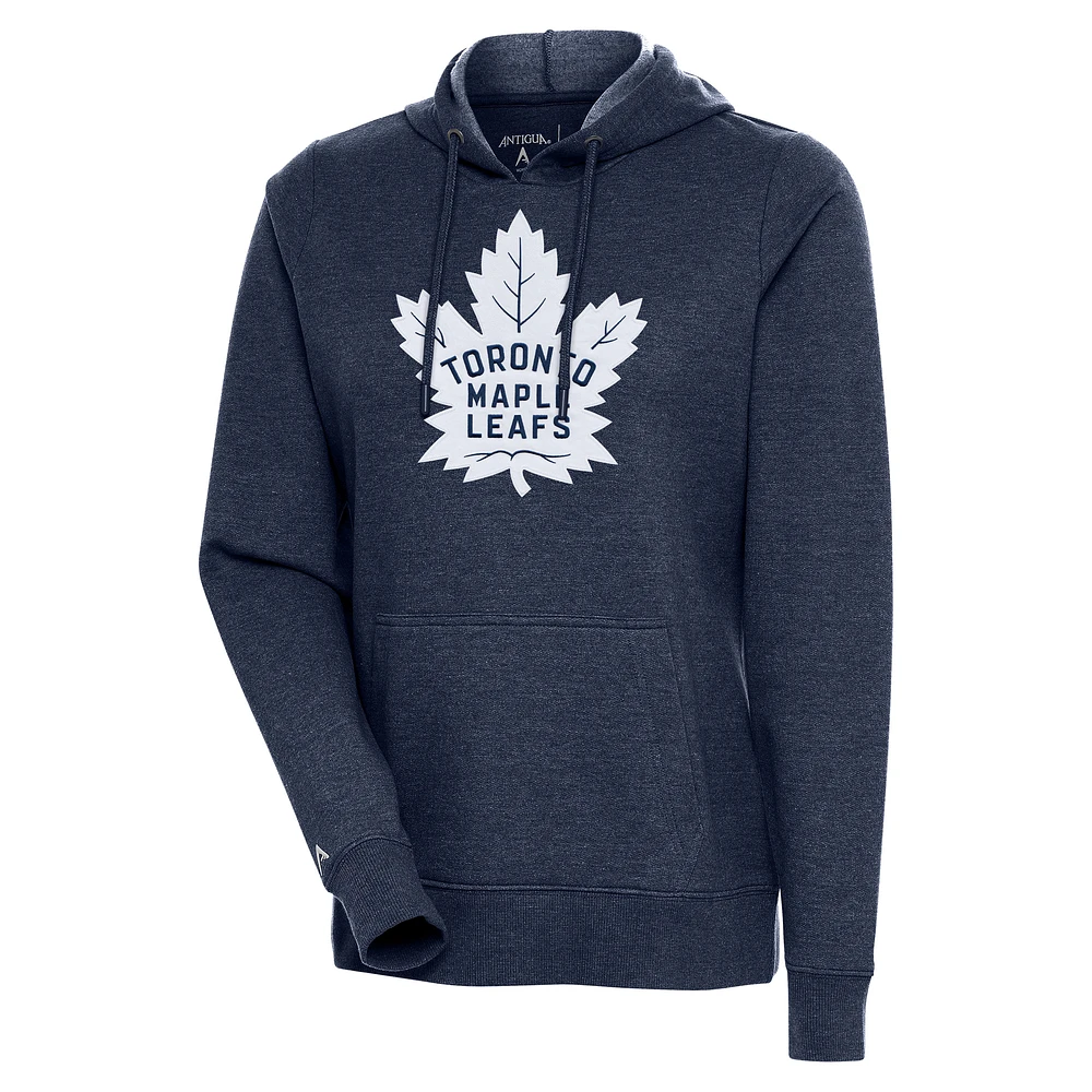 Women's Antigua Heather Navy Toronto Maple Leafs Logo Action Chenille Pullover Hoodie