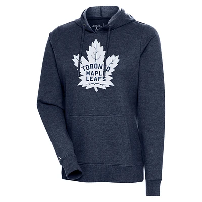Women's Antigua Heather Navy Toronto Maple Leafs Logo Action Chenille Pullover Hoodie