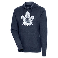 Women's Antigua Heather Navy Toronto Maple Leafs Logo Action Chenille Pullover Hoodie