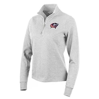 Women's Antigua Heather Gray Columbus Blue Jackets Action Quarter-Zip Pullover Sweatshirt