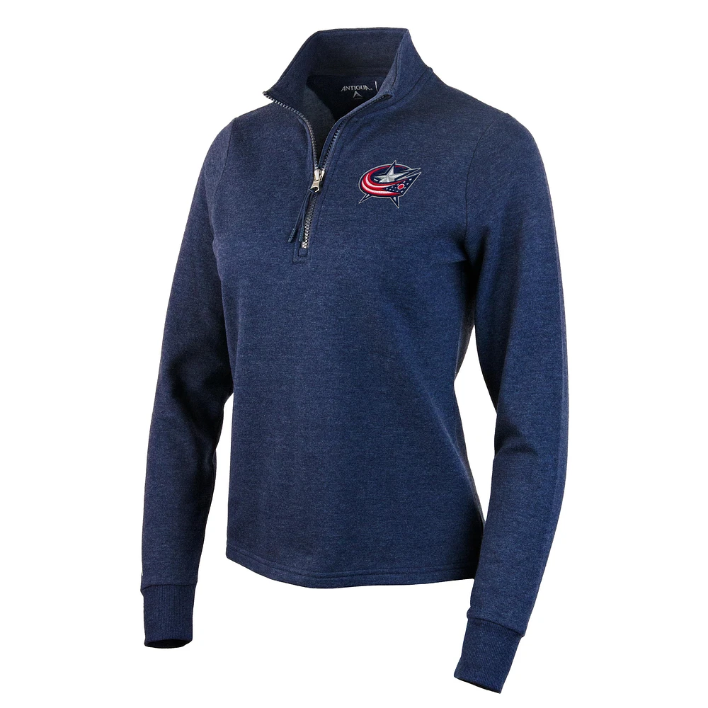 Women's Antigua Heather Navy Columbus Blue Jackets Action Quarter-Zip Pullover Sweatshirt