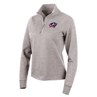 Women's Antigua Oatmeal Columbus Blue Jackets Action Quarter-Zip Pullover Sweatshirt