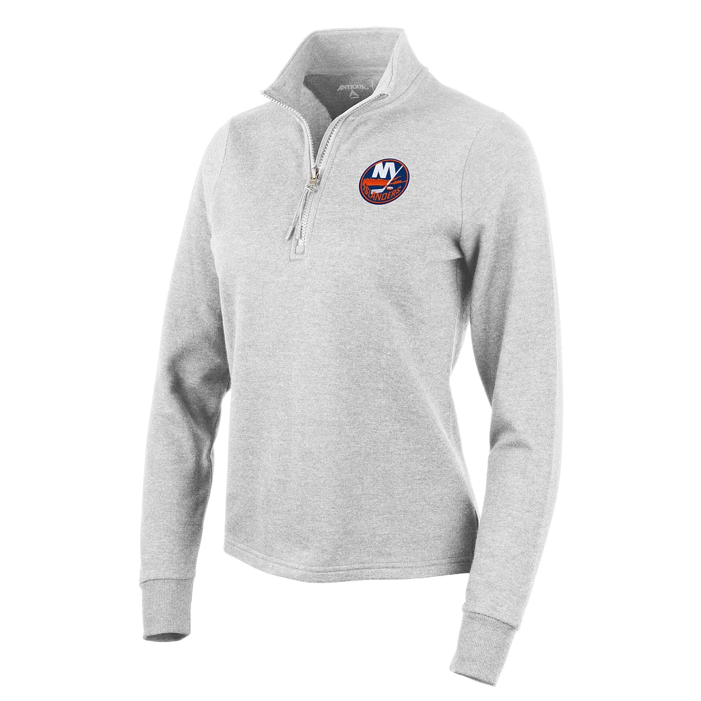 Women's Antigua Heather Gray New York Islanders Action Quarter-Zip Pullover Sweatshirt